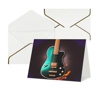 WLKSNBVD Biglietto di auguri con buste, musica verde chitarra pensando a te, biglietti vuoti per compleanno, baby shower, congratulazioni, matrimoni, ringraziamenti, tutte le occasioni