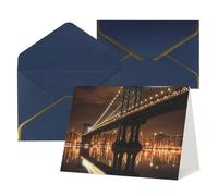 WLKSNBVD Biglietto di auguri con buste, New York, Manhattan, Bridge Night Thinking of You, 10 x 15 cm, biglietti vuoti per compleanno, baby shower, congratulazioni, matrimoni, ringraziamenti, tutte le