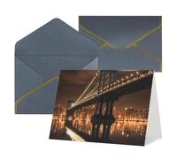 WLKSNBVD Biglietto di auguri con buste, New York, Manhattan, Bridge Night Thinking of You, 10 x 15 cm, biglietti vuoti per compleanno, baby shower, congratulazioni, matrimoni, ringraziamenti, tutte le