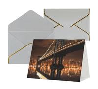 WLKSNBVD Biglietto di auguri con buste, New York, Manhattan, Bridge Night Thinking of You, 10 x 15 cm, biglietti vuoti per compleanno, baby shower, congratulazioni, matrimoni, ringraziamenti, tutte le