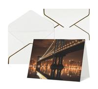 WLKSNBVD Biglietto di auguri con buste, New York, Manhattan, Bridge Night Thinking of You, 10 x 15 cm, biglietti vuoti per compleanno, baby shower, congratulazioni, matrimoni, ringraziamenti, tutte le