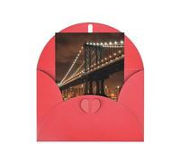 WLKSNBVD Biglietto di auguri con buste, New York, Manhattan, Bridge Night Thinking of You, 10 x 15 cm, biglietti vuoti per compleanno, baby shower, congratulazioni, matrimoni, ringraziamenti, tutte le