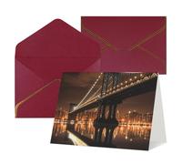 WLKSNBVD Biglietto di auguri con buste, New York, Manhattan, Bridge Night Thinking of You, 10 x 15 cm, biglietti vuoti per compleanno, baby shower, congratulazioni, matrimoni, ringraziamenti, tutte le