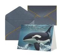WLKSNBVD Biglietto di auguri con buste, orca killer whale Thinking of You, biglietti vuoti per compleanno, baby shower, congratulazioni, matrimoni, ringraziamenti, tutte le occasioni