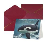 WLKSNBVD Biglietto di auguri con buste, orca killer whale Thinking of You, biglietti vuoti per compleanno, baby shower, congratulazioni, matrimoni, ringraziamenti, tutte le occasioni