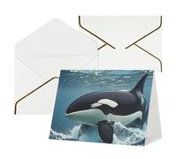 WLKSNBVD Biglietto di auguri con buste, orca killer whale Thinking of You, biglietti vuoti per compleanno, baby shower, congratulazioni, matrimoni, ringraziamenti, tutte le occasioni