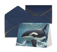 WLKSNBVD Biglietto di auguri con buste, orca killer whale Thinking of You, biglietti vuoti per compleanno, baby shower, congratulazioni, matrimoni, ringraziamenti, tutte le occasioni
