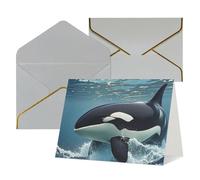 WLKSNBVD Biglietto di auguri con buste, orca killer whale Thinking of You, biglietti vuoti per compleanno, baby shower, congratulazioni, matrimoni, ringraziamenti, tutte le occasioni