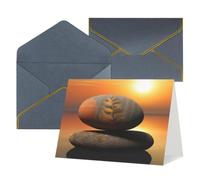 WLKSNBVD Biglietto di auguri con buste, paesaggio dell'alba, pietra zen che pensa a te, biglietti vuoti per compleanno, baby shower, congratulazioni, matrimoni, ringraziamenti, tutte le occasioni