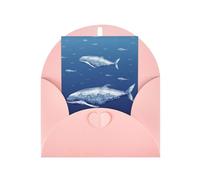 WLKSNBVD Biglietto di auguri con buste, piccola balena blu nuoto Thinking of You, biglietti vuoti per compleanno, baby shower, congratulazioni, matrimoni, ringraziamenti, tutte le occasioni