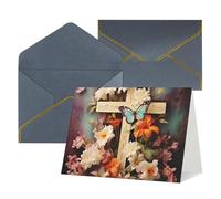 WLKSNBVD Biglietto di auguri con buste, rami di fiori sulla croce, biglietto di ringraziamento 10,2 x 15,2 cm, per compleanno, baby shower, congratulazioni, matrimoni, ringraziamenti, tutte le
