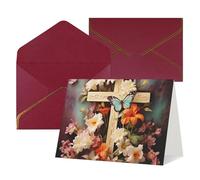 WLKSNBVD Biglietto di auguri con buste, rami di fiori sulla croce, biglietto di ringraziamento 10,2 x 15,2 cm, per compleanno, baby shower, congratulazioni, matrimoni, ringraziamenti, tutte le