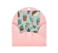 WLKSNBVD Biglietto di auguri con buste, riccio, fiore in vaso, biglietto per pensare a te, 10 x 15 cm, biglietti vuoti per compleanno, baby shower, congratulazioni, matrimoni, ringraziamenti, tutte le