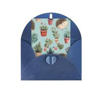 WLKSNBVD Biglietto di auguri con buste, riccio, fiore in vaso, biglietto per pensare a te, 10 x 15 cm, biglietti vuoti per compleanno, baby shower, congratulazioni, matrimoni, ringraziamenti, tutte le
