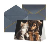 WLKSNBVD Biglietto di auguri con buste, simpatici gatti e cani che giocano a pensare a te, biglietti vuoti per compleanno, baby shower, congratulazioni, matrimoni, ringraziamenti, tutte le occasioni