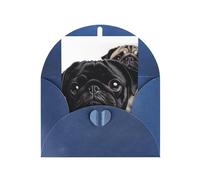 WLKSNBVD Biglietto di auguri con buste, simpatico carlino nero che pensa a te, 10 x 15 cm, biglietti vuoti per compleanno, baby shower, congratulazioni, matrimoni, ringraziamenti, tutte le occasioni