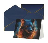 WLKSNBVD Biglietto di auguri con buste, testa di lupo in fiamme blu, 10 x 15 cm, biglietti vuoti per compleanno, baby shower, congratulazioni, matrimoni, ringraziamenti, tutte le occasioni