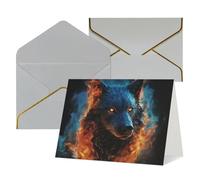 WLKSNBVD Biglietto di auguri con buste, testa di lupo in fiamme blu, 10 x 15 cm, biglietti vuoti per compleanno, baby shower, congratulazioni, matrimoni, ringraziamenti, tutte le occasioni