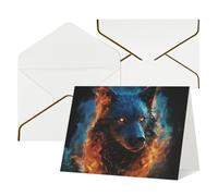 WLKSNBVD Biglietto di auguri con buste, testa di lupo in fiamme blu, 10 x 15 cm, biglietti vuoti per compleanno, baby shower, congratulazioni, matrimoni, ringraziamenti, tutte le occasioni