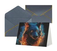 WLKSNBVD Biglietto di auguri con buste, testa di lupo in fiamme blu, 10 x 15 cm, biglietti vuoti per compleanno, baby shower, congratulazioni, matrimoni, ringraziamenti, tutte le occasioni