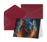 WLKSNBVD Biglietto di auguri con buste, testa di lupo in fiamme blu, 10 x 15 cm, biglietti vuoti per compleanno, baby shower, congratulazioni, matrimoni, ringraziamenti, tutte le occasioni