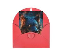 WLKSNBVD Biglietto di auguri con buste, testa di lupo in fiamme blu, 10 x 15 cm, biglietti vuoti per compleanno, baby shower, congratulazioni, matrimoni, ringraziamenti, tutte le occasioni