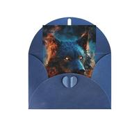 WLKSNBVD Biglietto di auguri con buste, testa di lupo in fiamme blu, 10 x 15 cm, biglietti vuoti per compleanno, baby shower, congratulazioni, matrimoni, ringraziamenti, tutte le occasioni