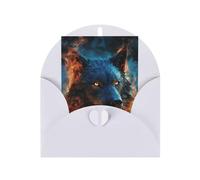 WLKSNBVD Biglietto di auguri con buste, testa di lupo in fiamme blu, 10 x 15 cm, biglietti vuoti per compleanno, baby shower, congratulazioni, matrimoni, ringraziamenti, tutte le occasioni
