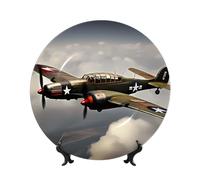 WLKSNBVD Piatto decorativo da 15,2 cm in porcellana fine, con aeroplano della seconda guerra mondiale, piatti piani in ceramica con espositore, ornamenti in ceramica artistica piatto in porcellana per