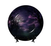 WLKSNBVD Piatto decorativo in porcellana Bone China da 17,8 cm, con albero viola, piatti piani in ceramica con espositore, ornamenti in ceramica per casa, ufficio, decorazione da parete, piatti da