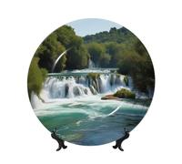 WLKSNBVD Piatto decorativo in porcellana Bone China da 17,8 cm, con cascate sul fiume Krka, piatti piani in ceramica con espositore, ornamenti in ceramica, piatti artistici in porcellana per casa
