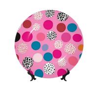 WLKSNBVD Piatto decorativo in porcellana Bone China da 17,8 cm, con motivo a pois rosa pazzi, con espositore, ornamenti in ceramica per casa, ufficio, decorazione da parete, piatti da collezione