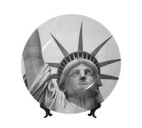 WLKSNBVD Piatto decorativo in porcellana Bone China da 17,8 cm, con statua della libertà, piatti piani in ceramica con espositore, ornamenti in ceramica per casa, ufficio, decorazione da parete