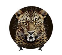 WLKSNBVD Piatto decorativo in porcellana Bone China da 17,8 cm, con testa di leopardo, piatti piani in ceramica con espositore, ornamenti in ceramica per casa, ufficio, decorazione da parete, piatti