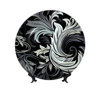 WLKSNBVD Piatto decorativo in porcellana Bone China da 17,8 cm, design bianco e nero, piatti piani in ceramica con espositore, ornamenti in ceramica per casa, ufficio, decorazione da parete, piatti da