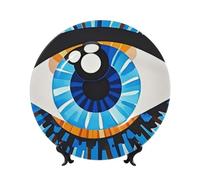 WLKSNBVD Piatto decorativo in porcellana Bone China da 17,8 cm, piatti piani in ceramica Evil Eye, con espositore, ornamenti in ceramica per casa, ufficio, decorazione da parete, piatti da collezione
