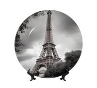 WLKSNBVD Piatto decorativo in porcellana Bone China da 17,8 cm, piatti piani in ceramica Tower Paris con espositore, ornamenti in ceramica, piatto in porcellana artistica per casa, ufficio