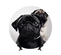 WLKSNBVD Piatto decorativo in porcellana fine da 15,2 cm, con simpatico cane carlino nero, con espositore, ornamenti in ceramica, piatto in porcellana per casa, ufficio, decorazione da parete, piatti