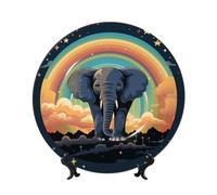 WLKSNBVD Piatto decorativo in porcellana fine da 20,3 cm, grazioso elefante arcobaleno piatti piani in ceramica con espositore, ornamenti in ceramica artistica piatto in porcellana per casa ufficio