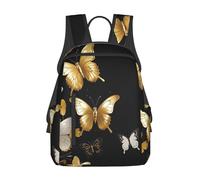 WLKSNBVD Zaino da viaggio colorato a forma di polpo per uomini e donne 14 pollici zaino per laptop impermeabile zaino da lavoro, Oro Bianco Farfalle Nero, taglia unica