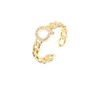WLLDDDIU Anelli Aperti Regolabili da Donna in Argento Sterling 925 con iniziale, Placcati in Oro 14K, con Zirconi, con Lettere Maiuscole, Az, con Catena e Cerchietto, Regalo per Matrimonio, Lettera