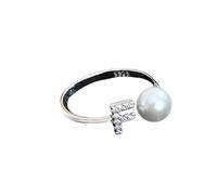 WLLDDDIU Anelli con perle iniziali in Argento Sterling 925 per Donne e Ragazze, Anello con Zircone Regolabile e Impilabile, Stile Bohémien, con dito, con Lettera Y, Regalo per La Festa Della Mamma.