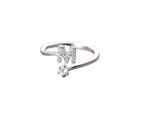 WLLDDDIU Anelli da Donna in Argento Sterling 925 con Lettera iniziale, Regolabili, con Zirconi Cubici, Aperti, con Cerchietto per dita Impilabile, Gioielli per L'eternità, Promessa di Matrimonio, R