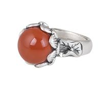 WLLDDDIU Anelli D'Argento,Anelli in Argento Sterling 925 per Donna, Aperti e Regolabili, Stile Retrò, con Foglia di Loto e Loto intarsiato A Forma di Uovo, Fascia in Agata, Gioielli con Pietre Prez
