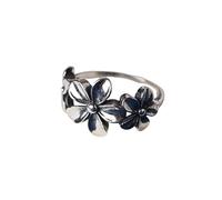 WLLDDDIU Anelli D'Argento,Anelli in Argento Sterling 925 per Donne e Ragazze, Stile Retrò, con Tre Piccoli Fiori, A Forma di Cerchio Aperto, Regolabili, per L'Uso Quotidiano.