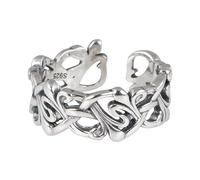 WLLDDDIU Anelli D'Argento,Anelli Larghi da Donna in Argento Sterling 925, Aperti e Regolabili, Stile Retrò, Arabesco, con Cerchietto per dita, per Feste, Club, Y2K, Rock, Punk, Hip Hop.