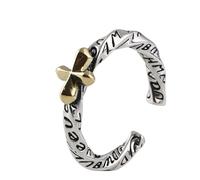 WLLDDDIU Anelli D'Argento,Anelli Retrò Unici in Argento Sterling 925 per Donne, eleganti Anelli Aperti Regolabili con Croce in Oro, con Fascia A Torsione, per Pollice e dito, Regalo per Unisex, Fes