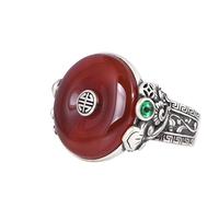 WLLDDDIU Anelli D'Argento,Anello Regolabile in Argento Sterling 925 per Donna, Retrò, elegante, con Arabesco intarsiato, Fibbia Della Pace in Agata, Fascia Aperta, Gioielli per Matrimonio, Promessa