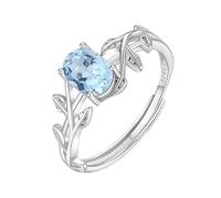 WLLDDDIU Anelli di Fidanzamento con Solitario in Pietra Preziosa Naturale Taglio Ovale per Donna, Anello A Foglia in Argento Sterling 925 Regolabile, Anello di Promessa di Matrimonio per Lei, Regalo