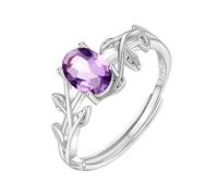 WLLDDDIU Anelli di Fidanzamento con Solitario in Pietra Preziosa Naturale Taglio Ovale per Donna, Anello A Foglia in Argento Sterling 925 Regolabile, Anello di Promessa di Matrimonio per Lei, Regalo